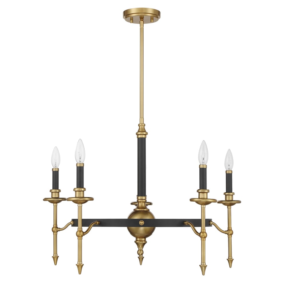 Savoy House Consulate Chandelier 28 Inches Matte Black with Warm Brass 5-Light