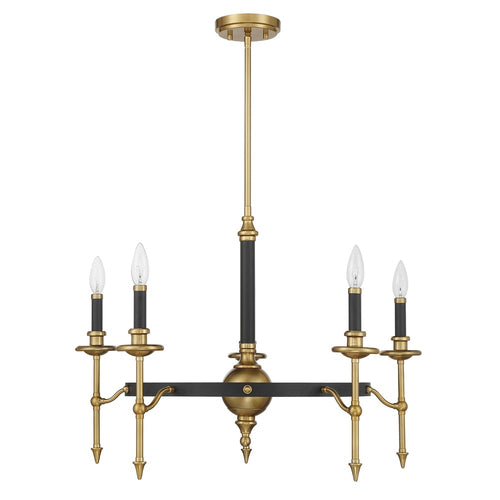Savoy House Consulate Chandelier 28 Inches Matte Black with Warm Brass 5-Light