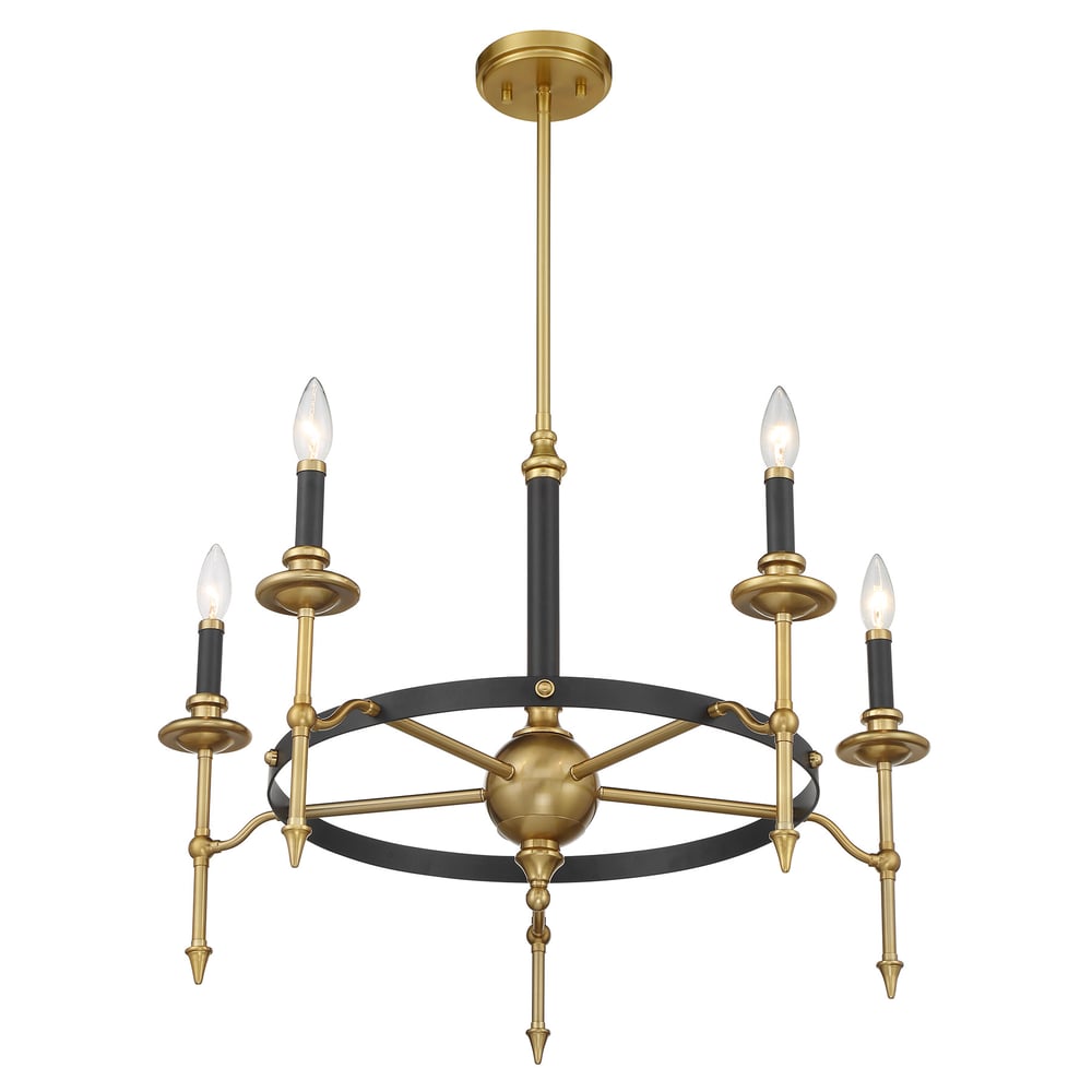 Savoy House Consulate Chandelier 28 Inches Matte Black with Warm Brass 5-Light