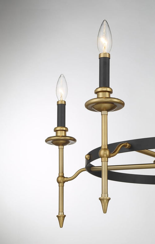 Savoy House Consulate Chandelier 28 Inches Matte Black with Warm Brass 5-Light