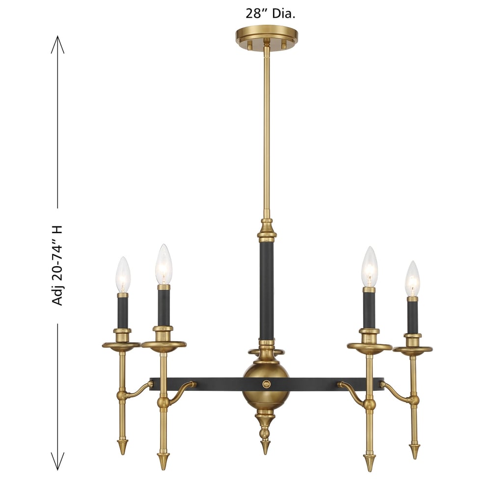 Savoy House Consulate Chandelier 28 Inches Matte Black with Warm Brass 5-Light