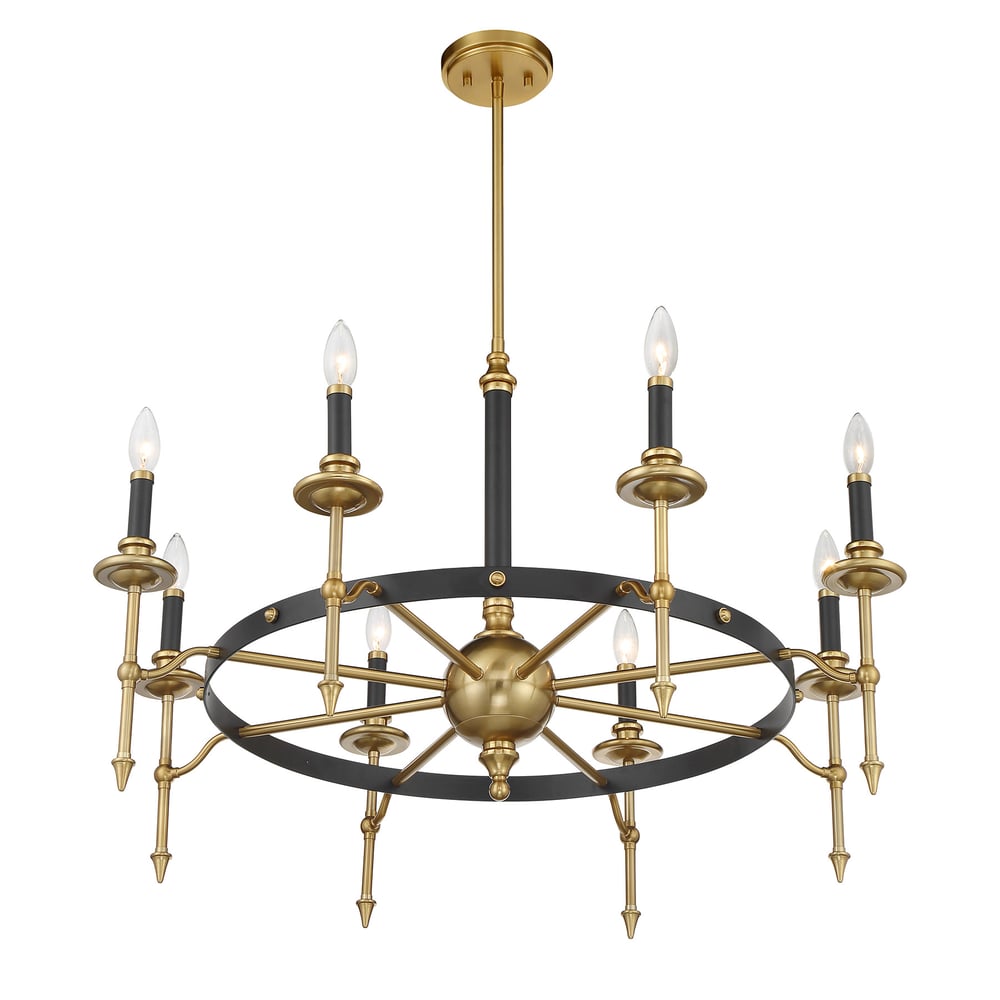 Savoy House Consulate Chandelier 28 Inches Matte Black with Warm Brass 5-Light