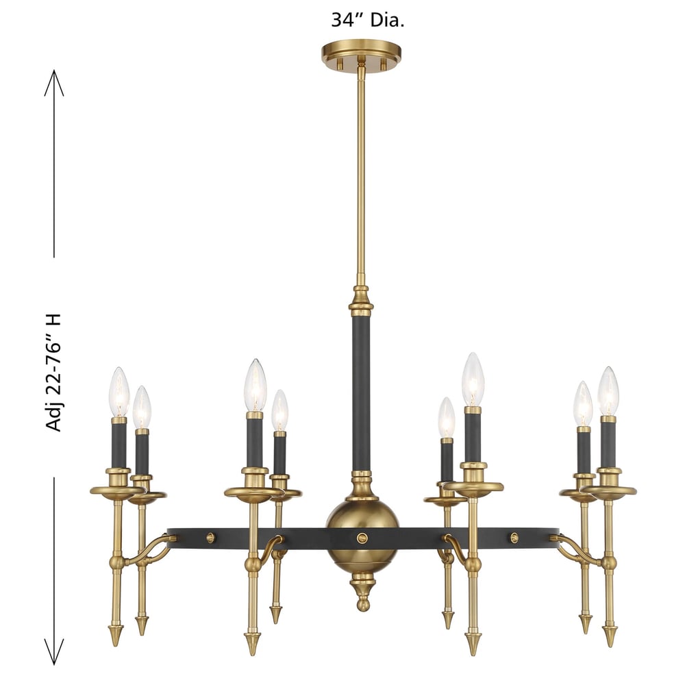 Savoy House Consulate Chandelier 28 Inches Matte Black with Warm Brass 5-Light