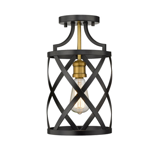 Z-Lite Malcalester 8" Wide Semi-Flush Ceiling Fixture Matte Black / Olde Brass